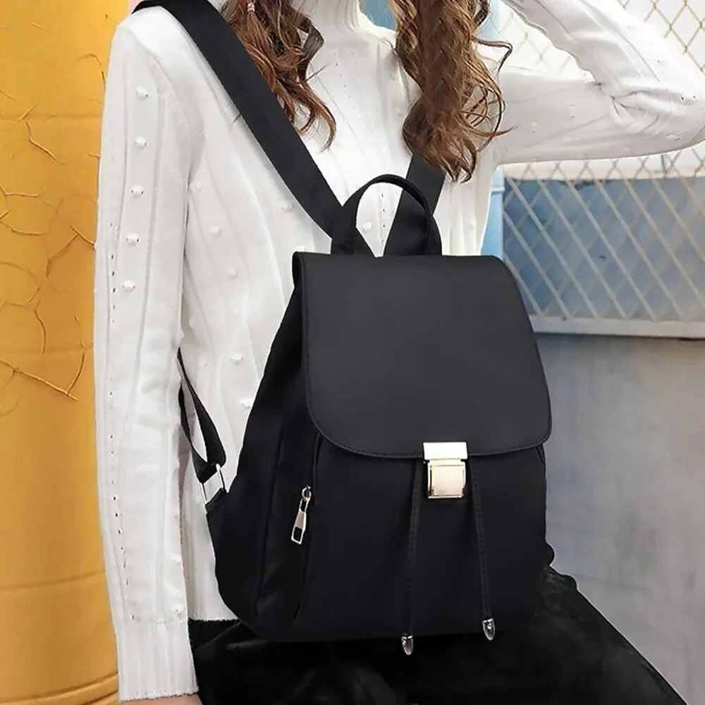 Mini Nylon Backpack for Women Lightweight Travel Purse Black Small Trendy Bag